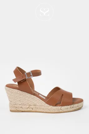 OH MY SANDALS 5742 TAN LEATHER WEDGE SANDALS