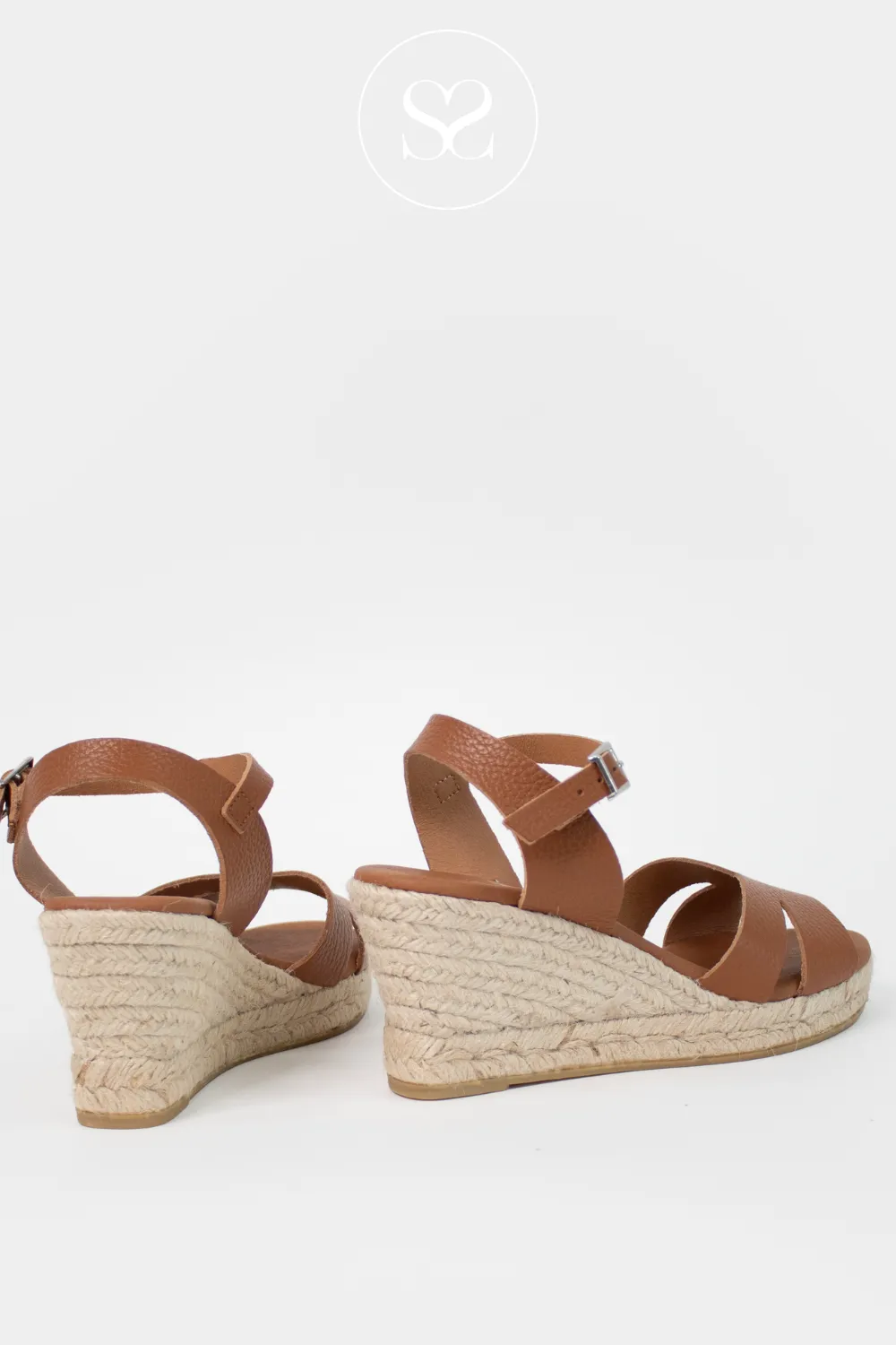 OH MY SANDALS 5742 TAN LEATHER WEDGE SANDALS