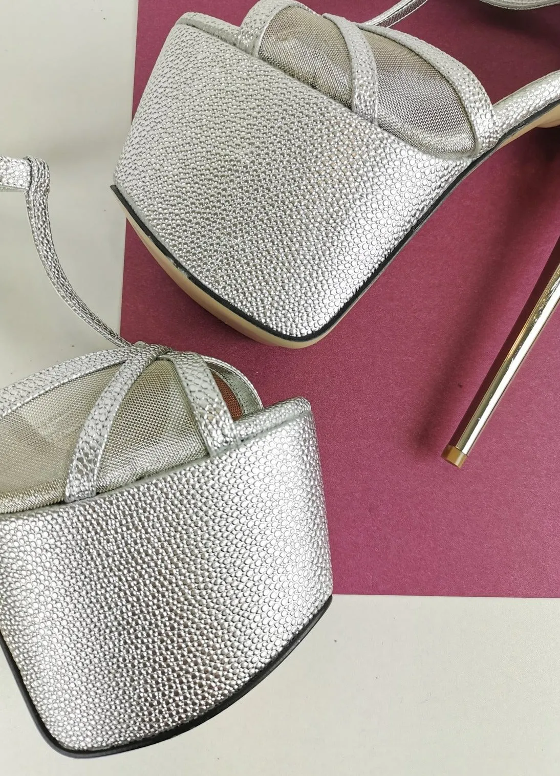 Romantic T-Strap Silver Heels