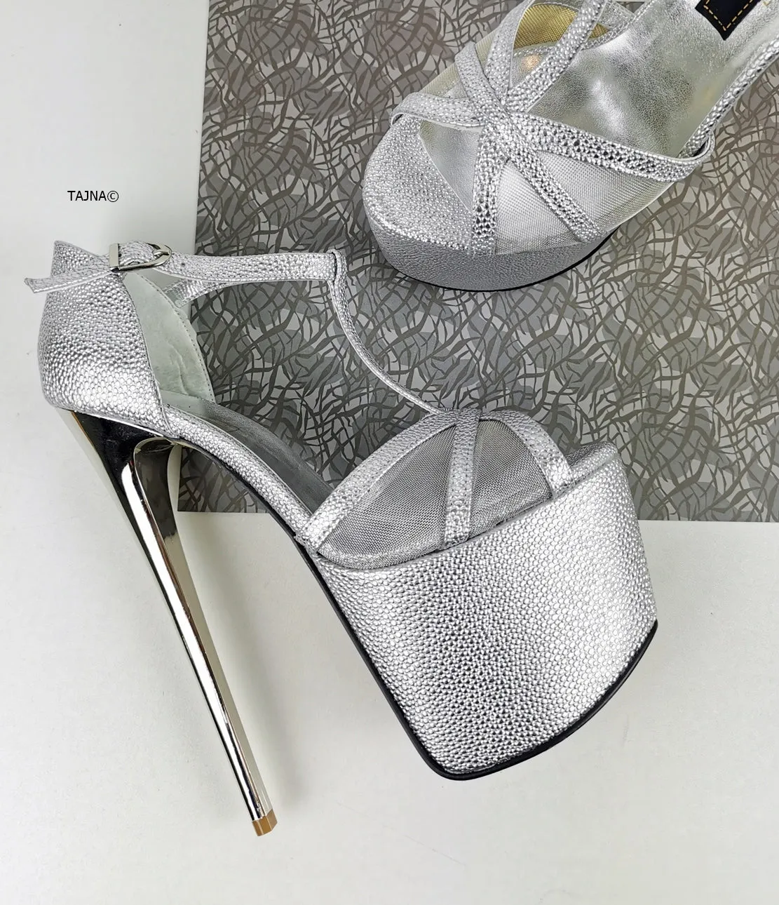 Romantic T-Strap Silver Heels
