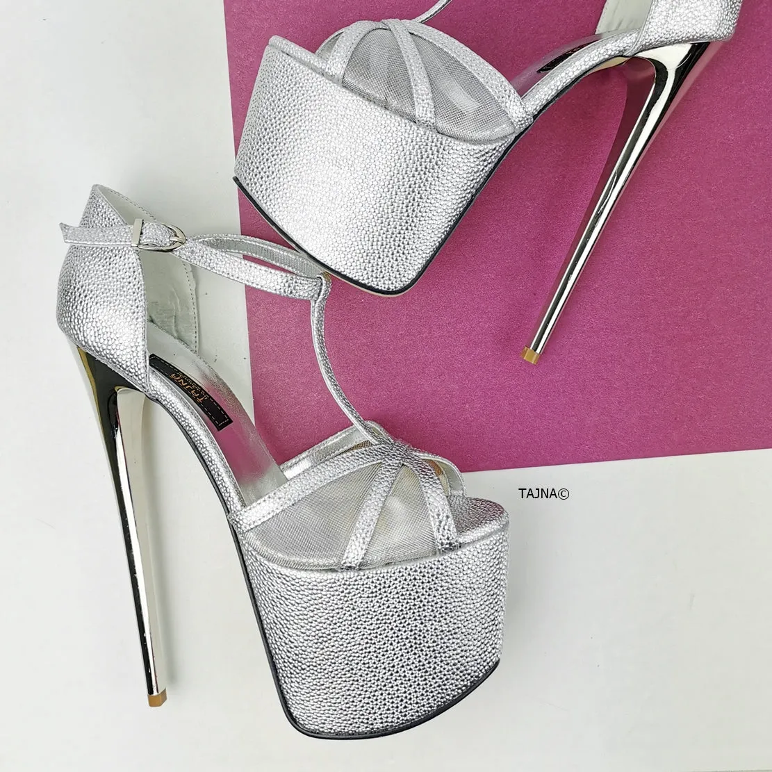 Romantic T-Strap Silver Heels