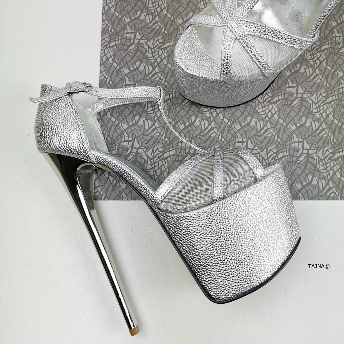 Romantic T-Strap Silver Heels