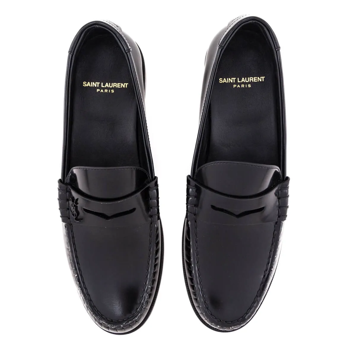 Saint Laurent Black Le Loafer Glossed Leather Loafers Size US 8.5 | EU 38.5