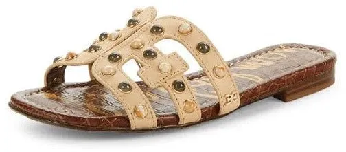 Sam Edelman Bay Natural Leather Fashion Slip On Open Toe Flat Pearl Sandals