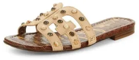 Sam Edelman Bay Natural Leather Fashion Slip On Open Toe Flat Pearl Sandals