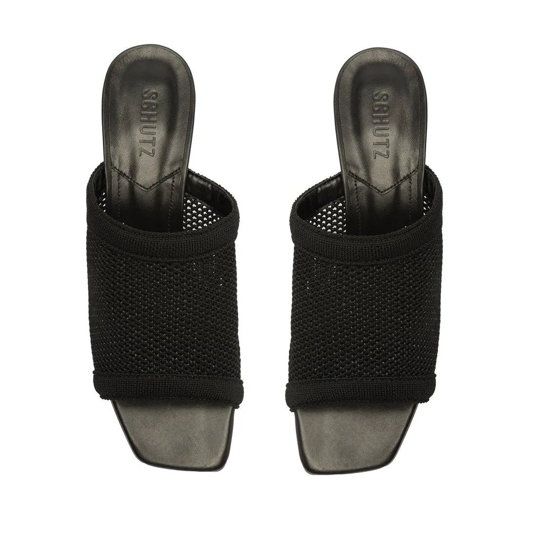 Schutz Sinara True Black Strap Slip On Open Toe Stiletto Mid Heeled Sandals