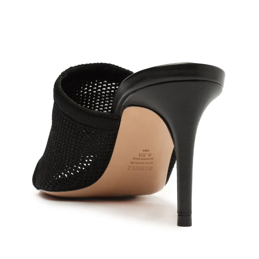 Schutz Sinara True Black Strap Slip On Open Toe Stiletto Mid Heeled Sandals