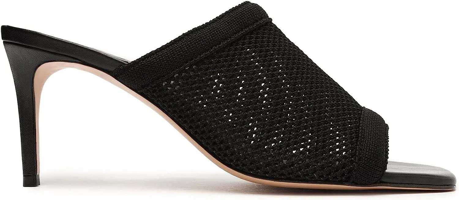 Schutz Sinara True Black Strap Slip On Open Toe Stiletto Mid Heeled Sandals