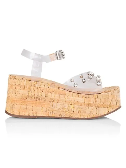 Schutz Yara Transparent Vinyl Straps Ankle Strap Open Toe Flatform Wedge Sandals