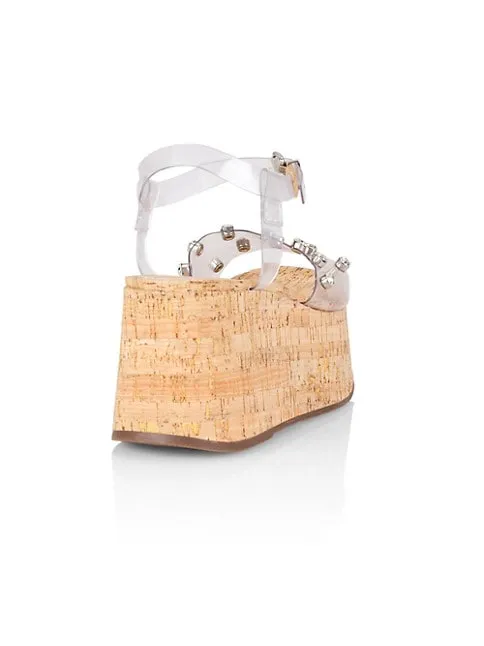 Schutz Yara Transparent Vinyl Straps Ankle Strap Open Toe Flatform Wedge Sandals