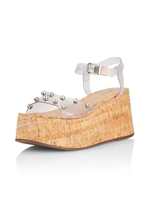Schutz Yara Transparent Vinyl Straps Ankle Strap Open Toe Flatform Wedge Sandals