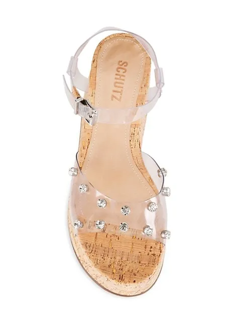 Schutz Yara Transparent Vinyl Straps Ankle Strap Open Toe Flatform Wedge Sandals