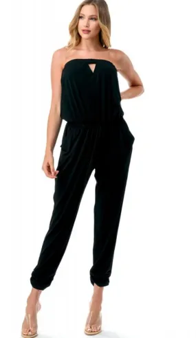 Stylish Black Keyhole Pantsuit