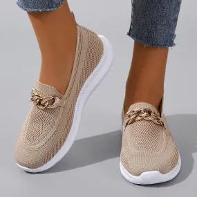 Women's Fashion Gold Chain Slip-on Fly Woven Sneakers 32082776C