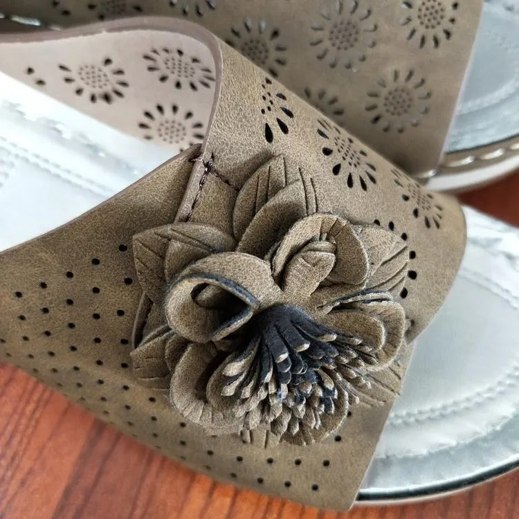 Women's retro flower arch support low wedge slide sandals
