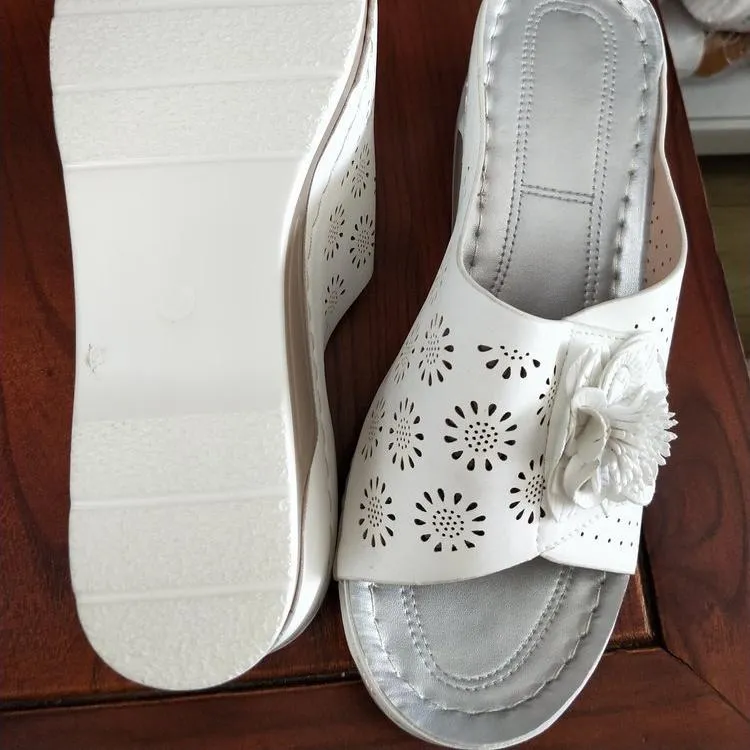 Women's retro flower arch support low wedge slide sandals
