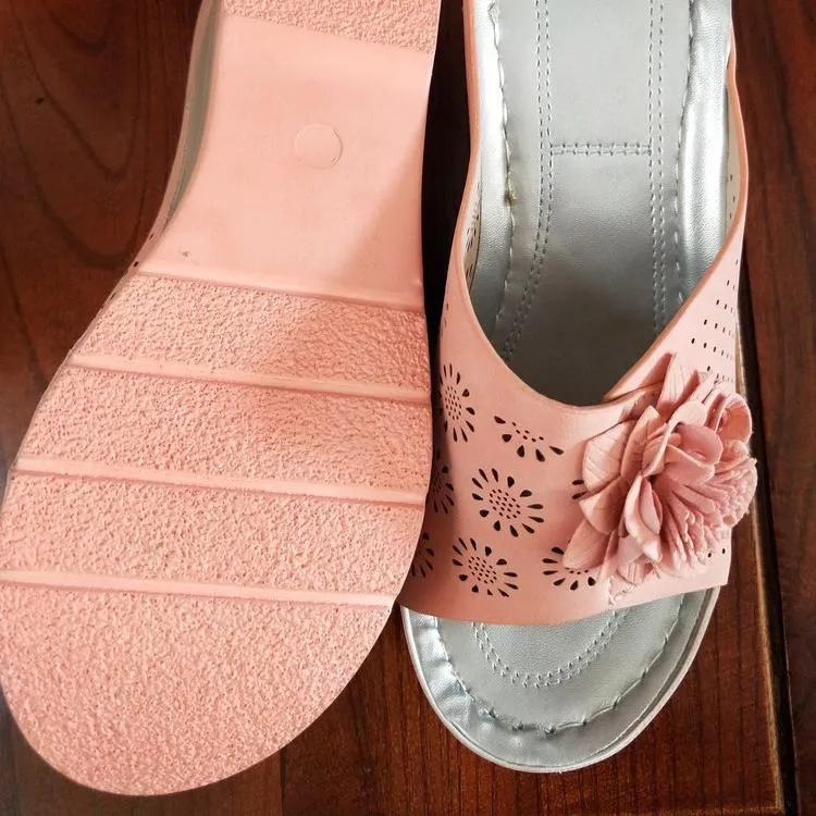 Women's retro flower arch support low wedge slide sandals