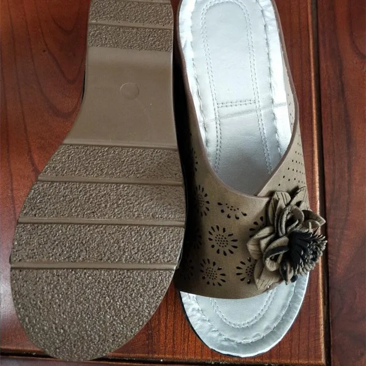 Women's retro flower arch support low wedge slide sandals